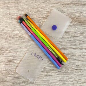 New Lavish Makeup Brush Set 5 Pc with Case Bright Neon Colors